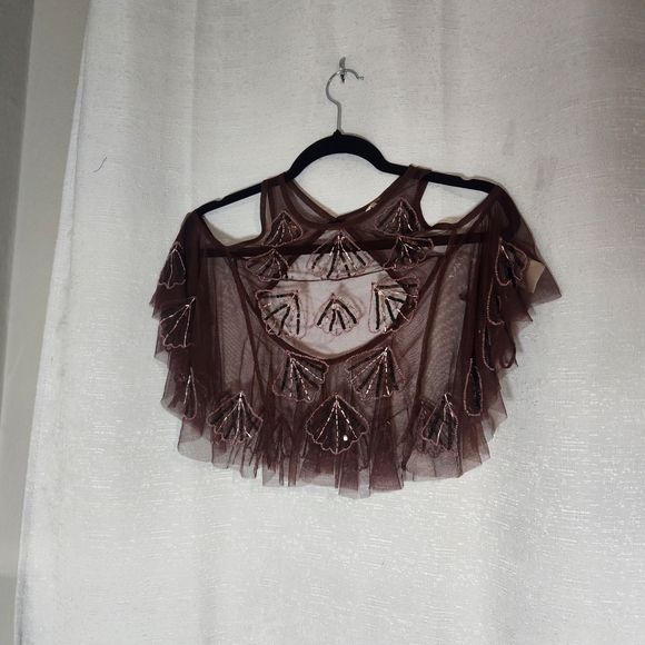 FREE PEOPLE Sz S Chic Sheer Brown Embellished Women's Blouse - Picture 4 of 7